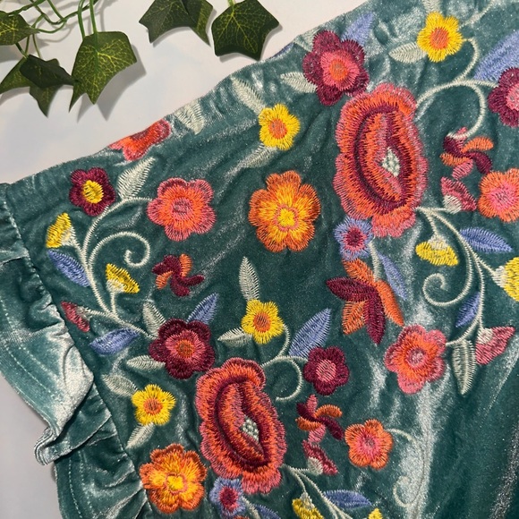 Umgee Teal Velvet Top with Pink Tag Detail - Picture 3 of 5